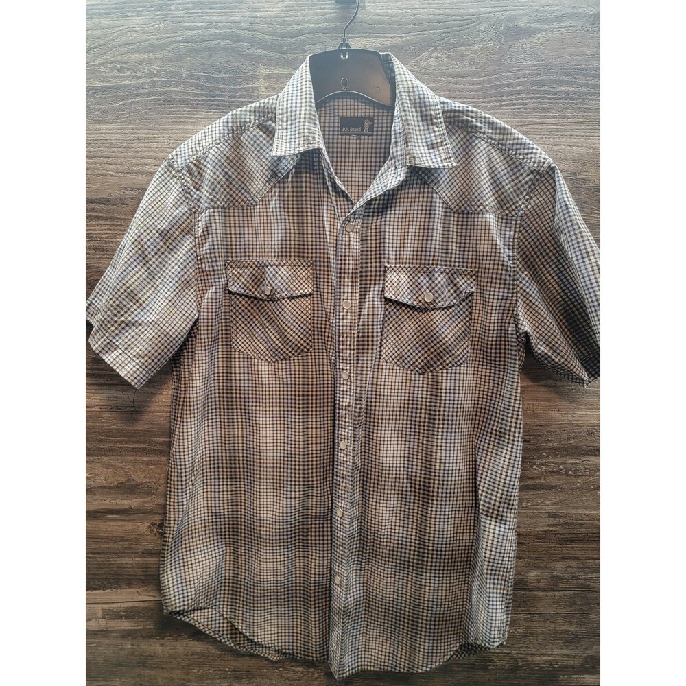 RK Brand Western Rockabilly Cowboy Rodeo Shirt Size L Pearl Snap Black Plaid